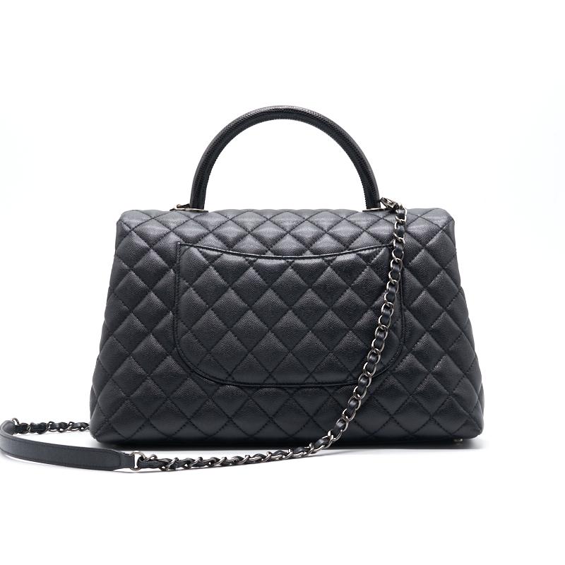 Chanel Black Large Cocohandle Bag with Lizard Handle