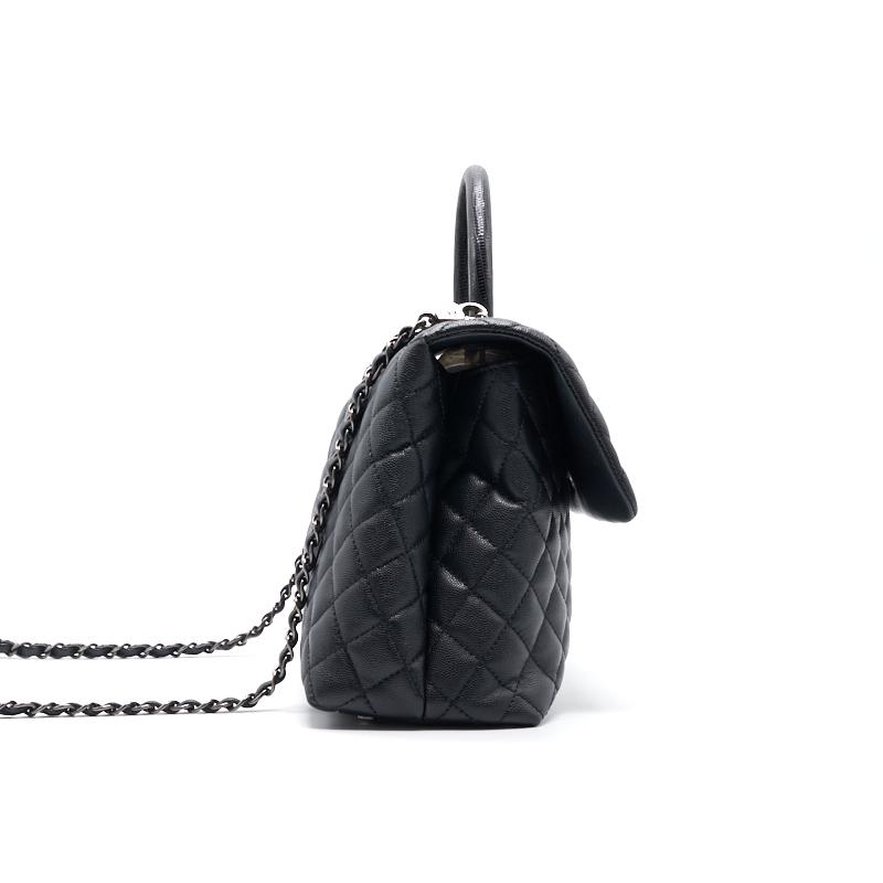 Chanel Black Large Cocohandle Bag with Lizard Handle