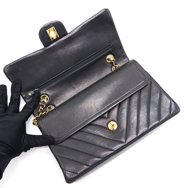 Chanel Vintage Classic Medium Double Flap Bag Black with 24K GHW