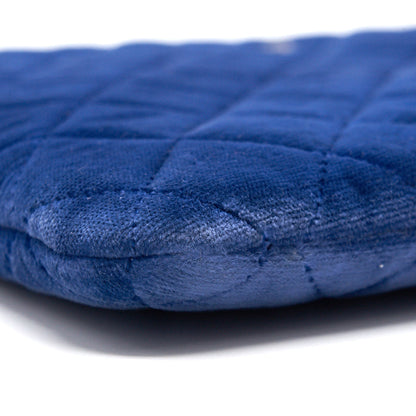 Chanel Navy Velvet Classic Quilted Medium O Case Clutch Purse Bag