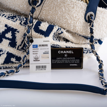 CHANEL Venise Biarritz Shopping Tote Terry Cloth Blue & White Large