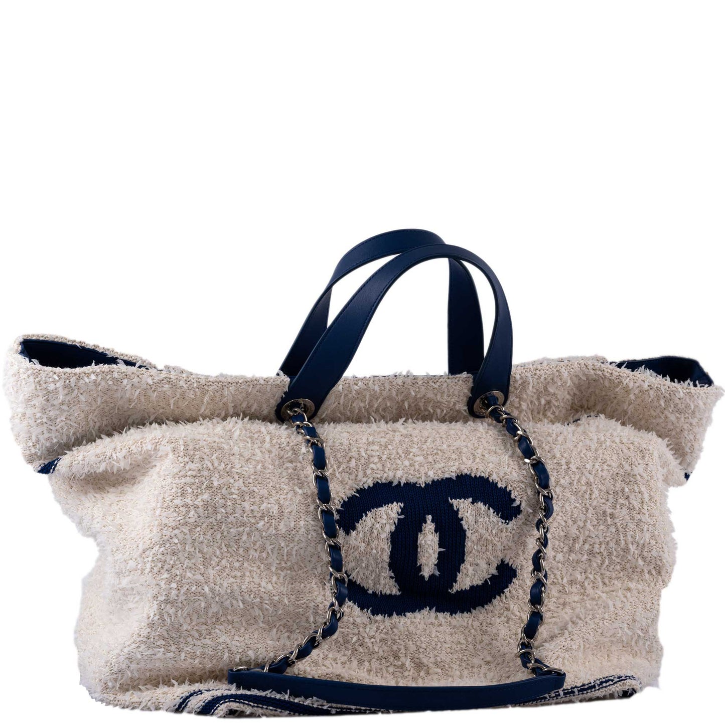 CHANEL Venise Biarritz Shopping Tote Terry Cloth Blue & White Large