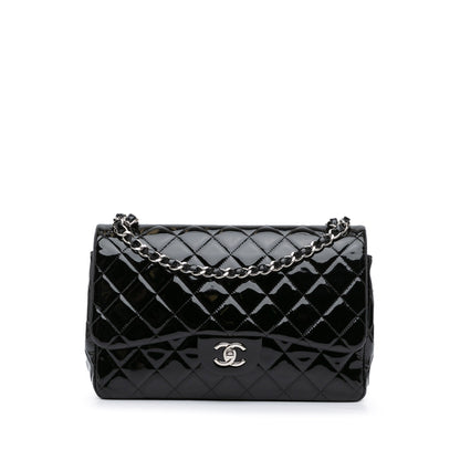 Black Chanel Jumbo Classic Patent Double Flap Shoulder Bag