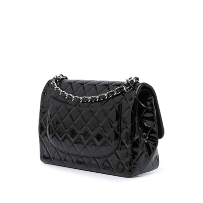 Black Chanel Jumbo Classic Patent Double Flap Shoulder Bag