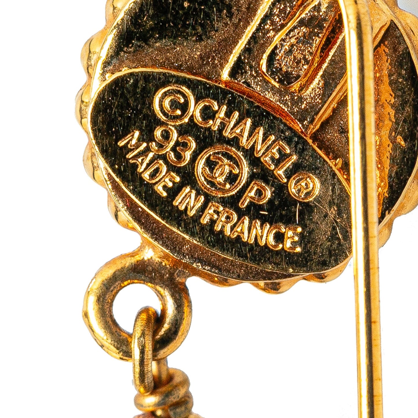 Gold Chanel Gold Plated Clover Faux Pearl Swing Brooch Pin