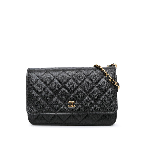 Black Chanel CC Quilted Caviar Wallet on Chain Crossbody Bag