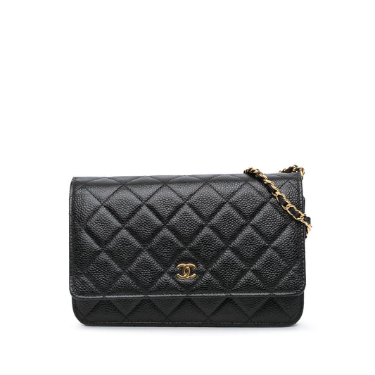 Black Chanel CC Quilted Caviar Wallet on Chain Crossbody Bag