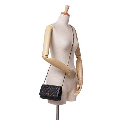 Black Chanel CC Quilted Caviar Wallet on Chain Crossbody Bag