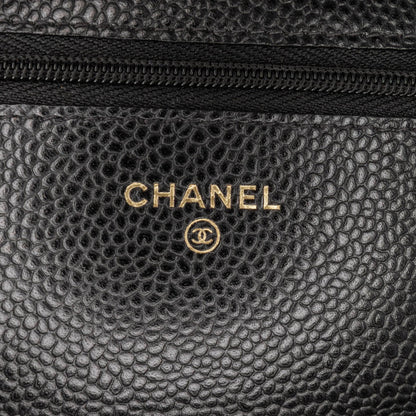 Black Chanel CC Quilted Caviar Wallet on Chain Crossbody Bag
