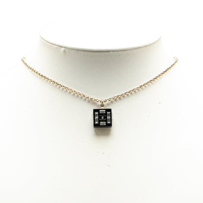 Black Chanel Resin Square CC Rhinestone Pendant Necklace