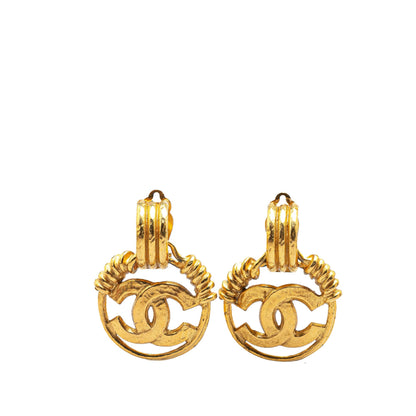 Gold Chanel Gold Plated CC Swing Clip On Earrings