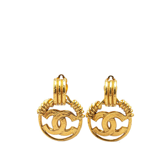 Gold Chanel Gold Plated CC Swing Clip On Earrings