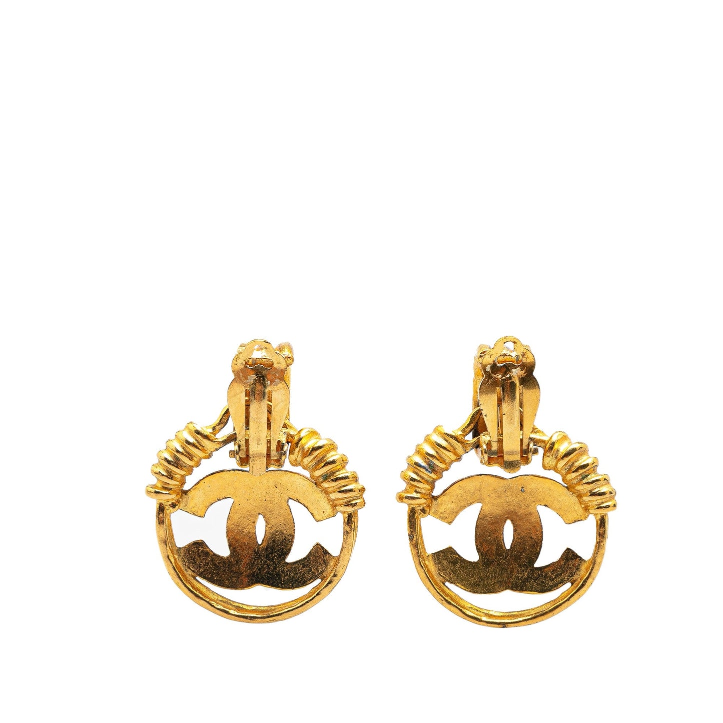 Gold Chanel Gold Plated CC Swing Clip On Earrings