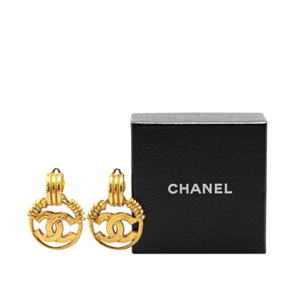 Gold Chanel Gold Plated CC Swing Clip On Earrings