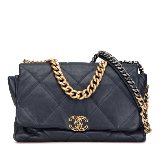 Blue Chanel Maxi Lambskin 19 Flap Satchel