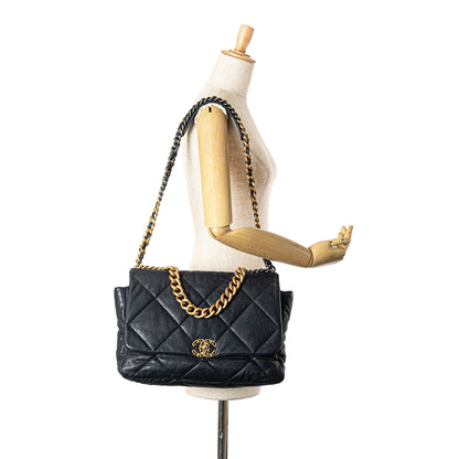 Blue Chanel Maxi Lambskin 19 Flap Satchel