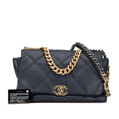 Blue Chanel Maxi Lambskin 19 Flap Satchel