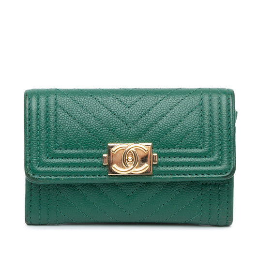 Green Chanel Chevron Caviar Boy Card Holder