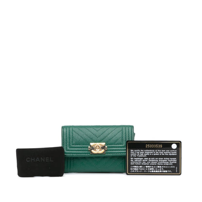 Green Chanel Chevron Caviar Boy Card Holder