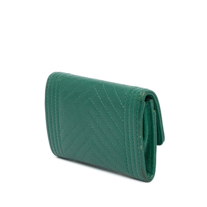 Green Chanel Chevron Caviar Boy Card Holder
