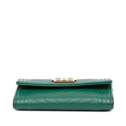 Green Chanel Chevron Caviar Boy Card Holder