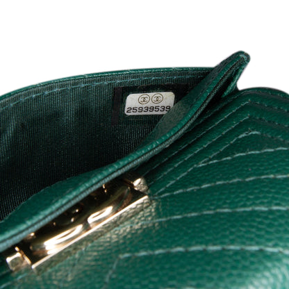 Green Chanel Chevron Caviar Boy Card Holder