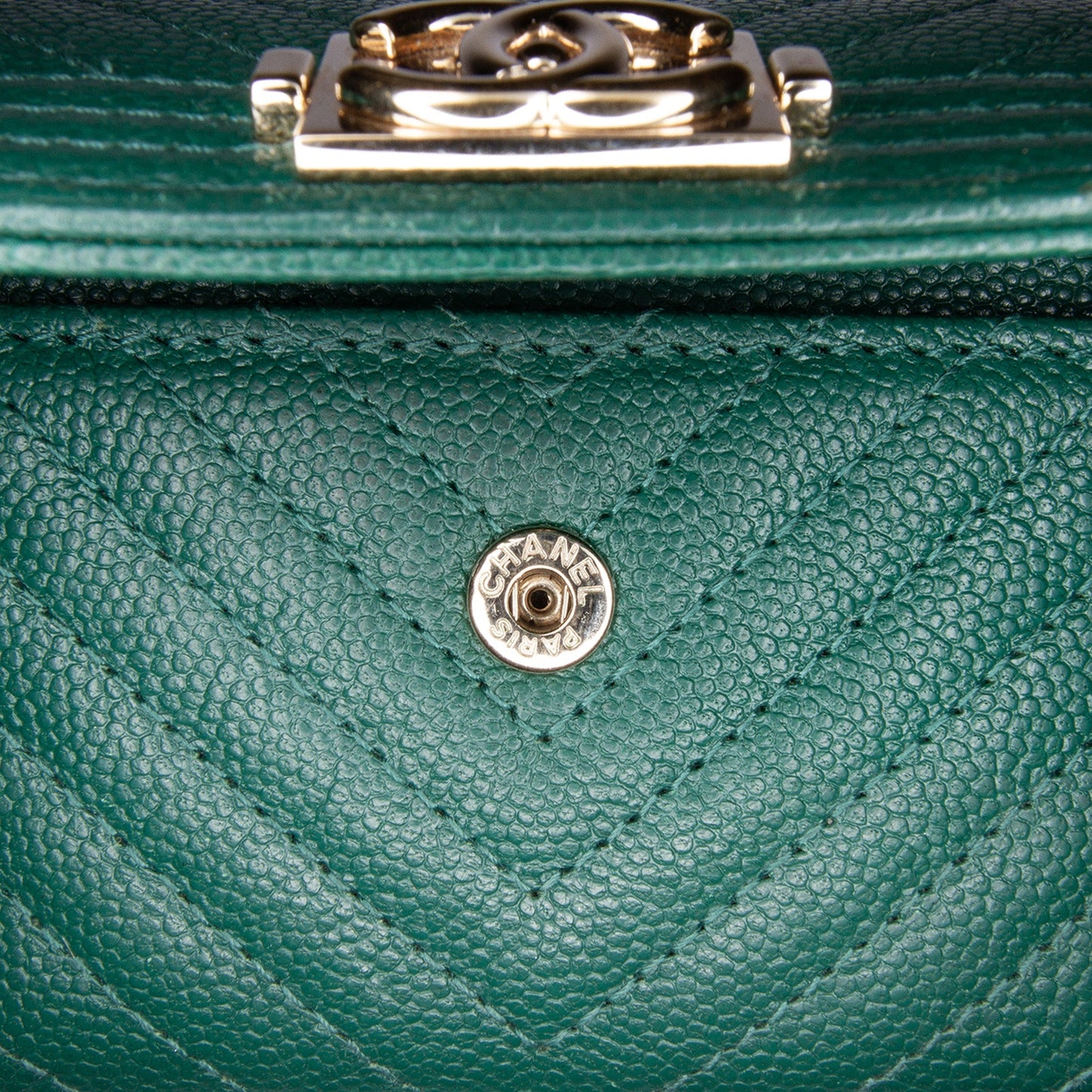 Green Chanel Chevron Caviar Boy Card Holder