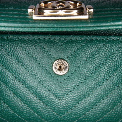 Green Chanel Chevron Caviar Boy Card Holder