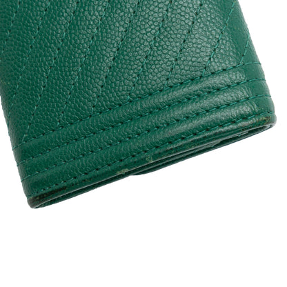Green Chanel Chevron Caviar Boy Card Holder