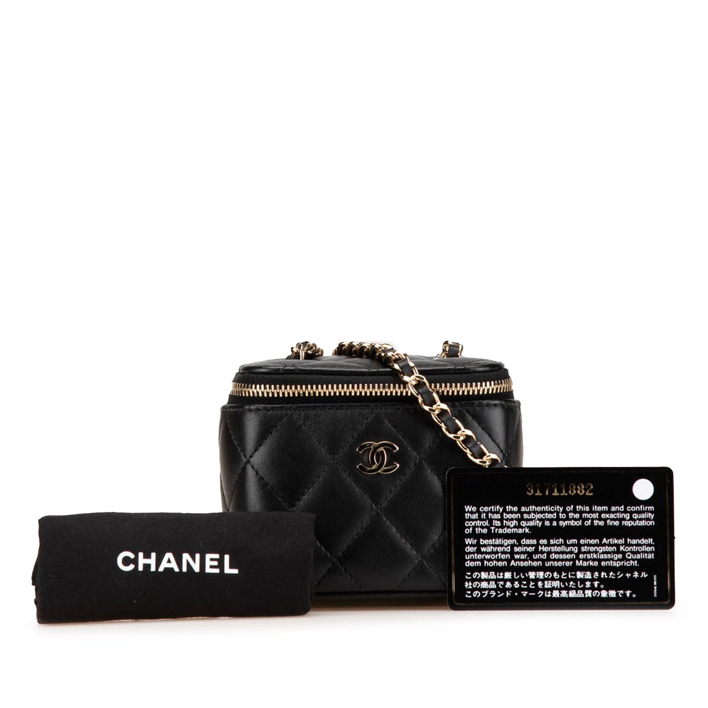 Black Chanel Mini Lambskin Vanity Case with Chain Crossbody Bag