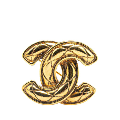 Gold Chanel Gold Plated CC Quilted Brooch