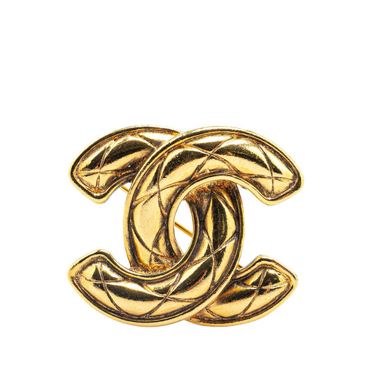 Gold Chanel Gold Plated CC Quilted Brooch