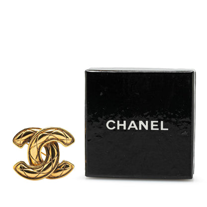 Gold Chanel Gold Plated CC Quilted Brooch