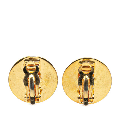 Gold Chanel Gold Plated CC Turnlock Round Clip on Earrings