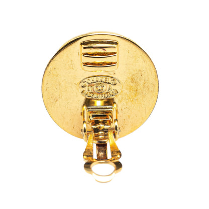 Gold Chanel Gold Plated CC Turnlock Round Clip on Earrings