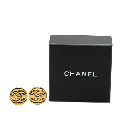 Gold Chanel Gold Plated CC Turnlock Round Clip on Earrings