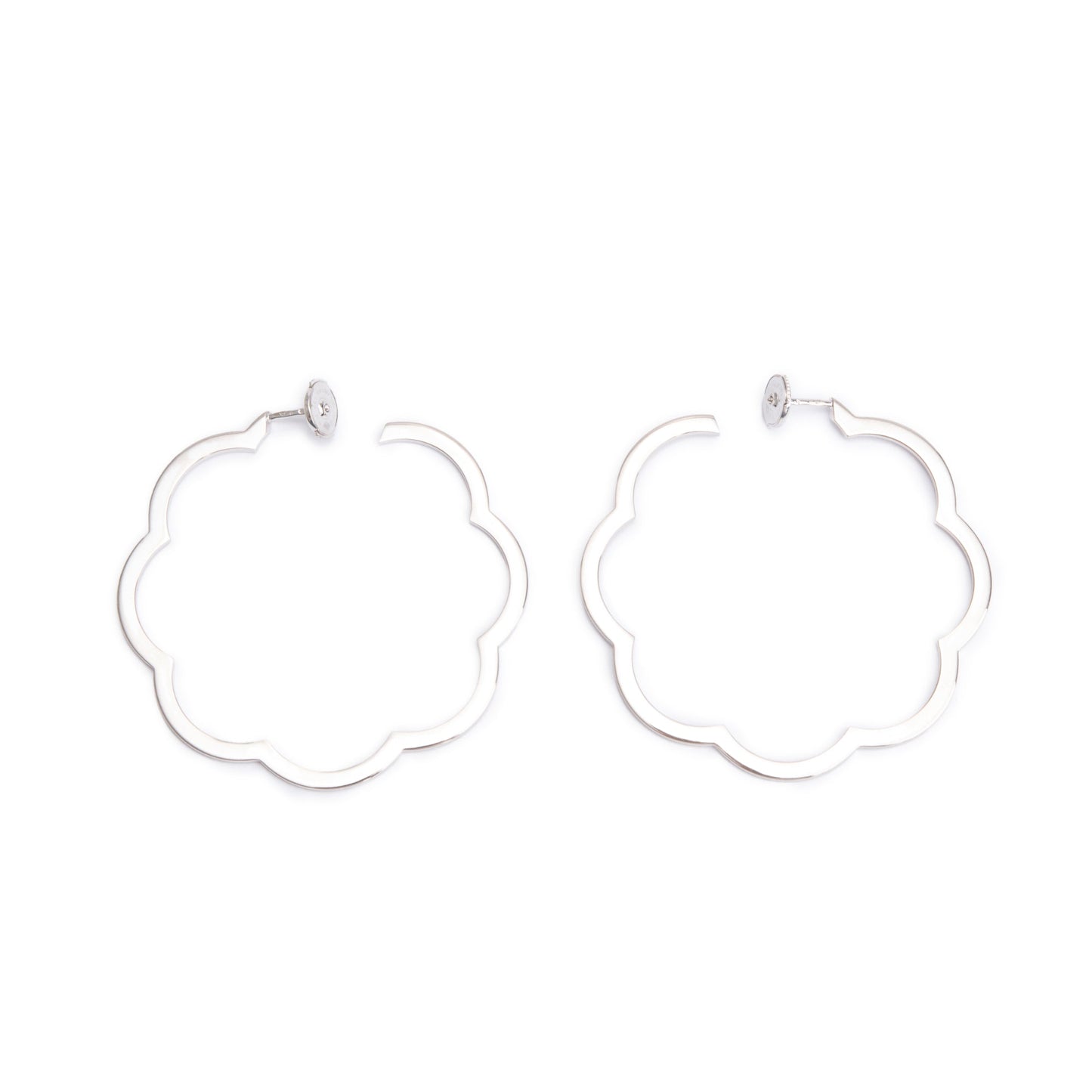 Chanel 18k White Gold Large Profil de Camelia Hoop Earrings