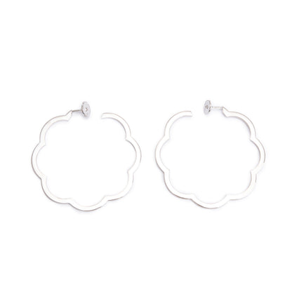 Chanel 18k White Gold Large Profil de Camelia Hoop Earrings