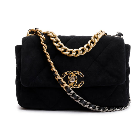 Chanel 2020 Black Velvet Medium 19 Flap Bag w/ Box & Authenticity Card