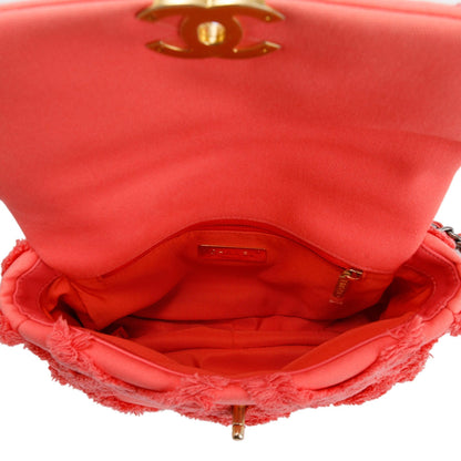 Chanel 2020 Coral Quilted Cotton Canvas Medium 19 Flap Bag w/ Box, Receipt & Authenticity Card
