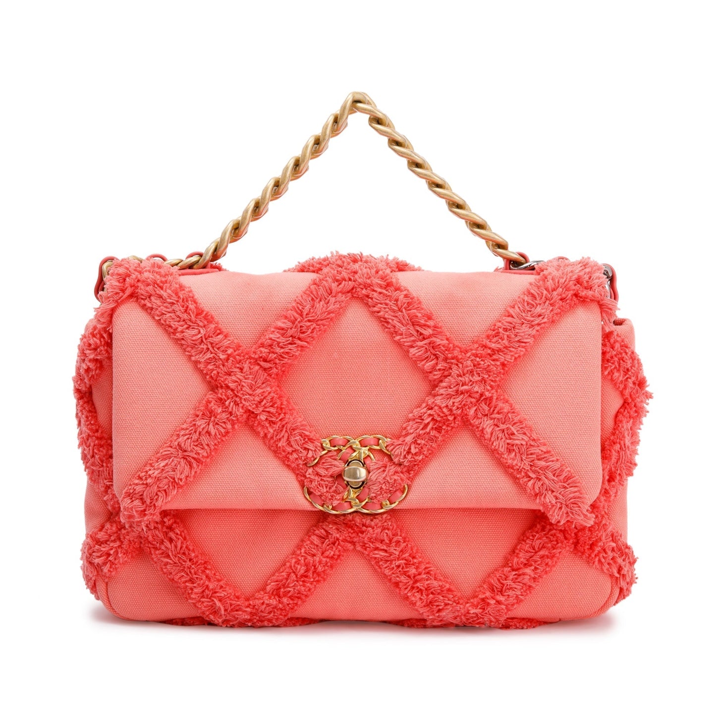 Chanel 2020 Coral Quilted Cotton Canvas Medium 19 Flap Bag w/ Box, Receipt & Authenticity Card