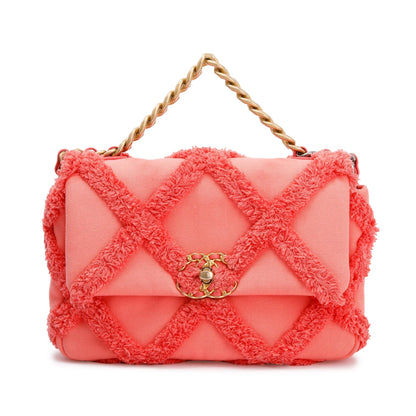 Chanel 2020 Coral Quilted Cotton Canvas Medium 19 Flap Bag w/ Box, Receipt & Authenticity Card