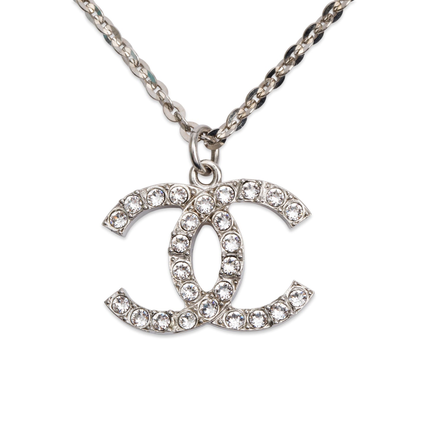 Chanel 2020 Palladium-Plated Strass & Faux Pearl CC Pendant Necklace w/ Box