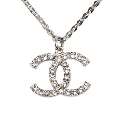 Chanel 2020 Palladium-Plated Strass & Faux Pearl CC Pendant Necklace w/ Box