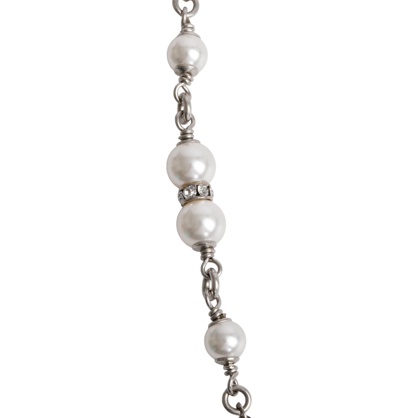 Chanel 2020 Palladium-Plated Strass & Faux Pearl CC Pendant Necklace w/ Box