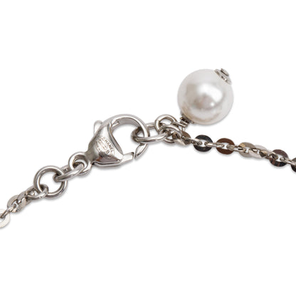 Chanel 2020 Palladium-Plated Strass & Faux Pearl CC Pendant Necklace w/ Box