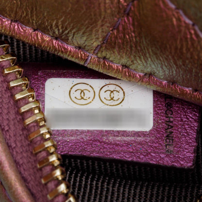 Chanel 2020 Purple Iridescent Calfskin Leather Round CC Chain Crossbody Bag w/ Authenticity Card