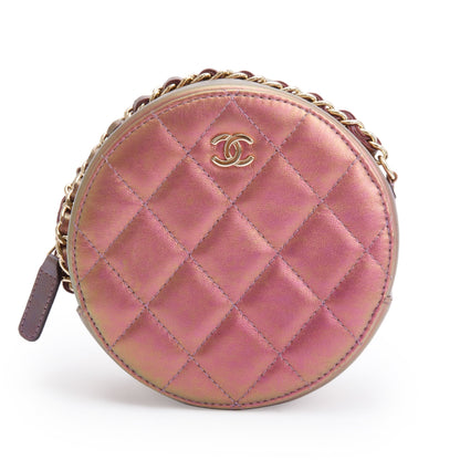 Chanel 2020 Purple Iridescent Calfskin Leather Round CC Chain Crossbody Bag w/ Authenticity Card