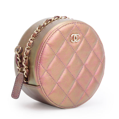 Chanel 2020 Purple Iridescent Calfskin Leather Round CC Chain Crossbody Bag w/ Authenticity Card