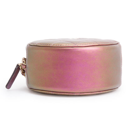 Chanel 2020 Purple Iridescent Calfskin Leather Round CC Chain Crossbody Bag w/ Authenticity Card